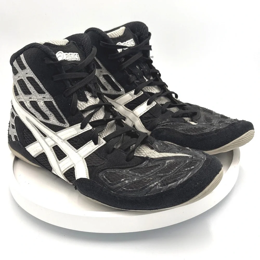 Asics Split Second 9 Wrestling Shoes Mens 11.5 Black White Silver J203Y Mid Top